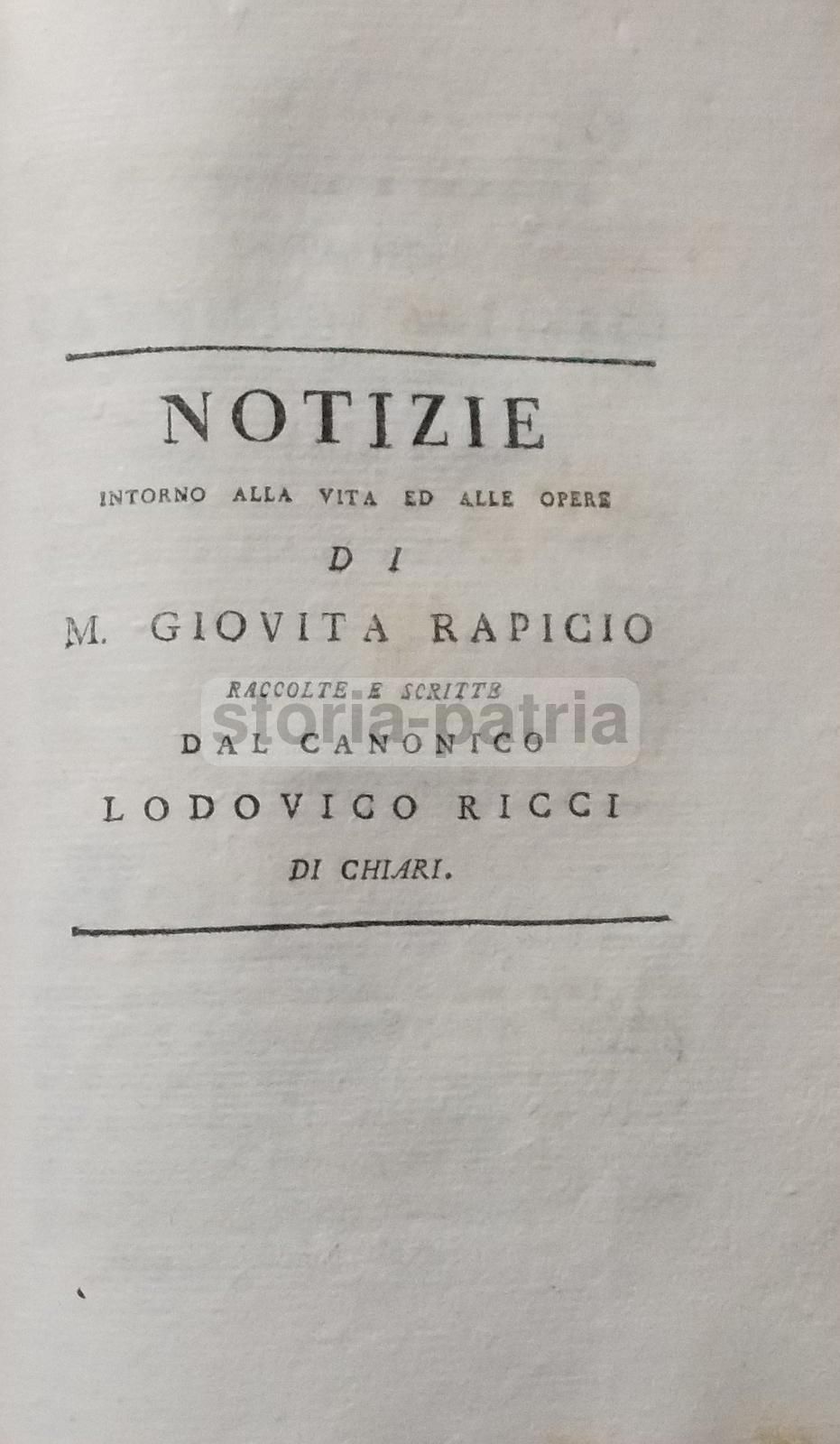 Biografia Di Giovita Rapicio (Ravizza) Di Lodovico Ricci   Fine XVIII Secolo
