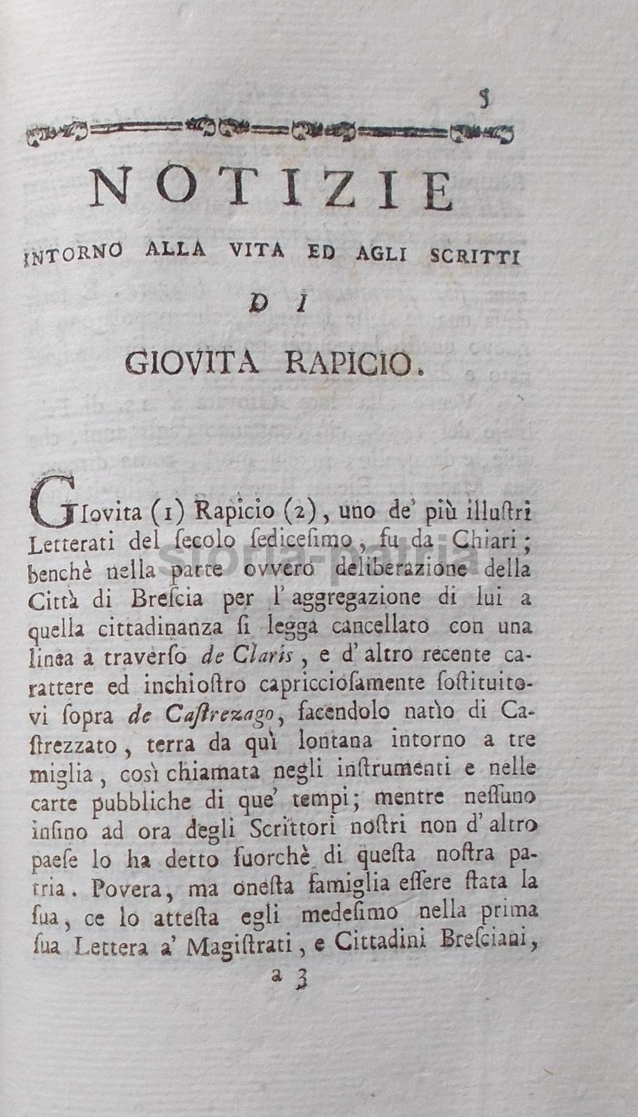Biografia Di Giovita Rapicio (Ravizza) Di Lodovico Ricci   Fine XVIII Secolo