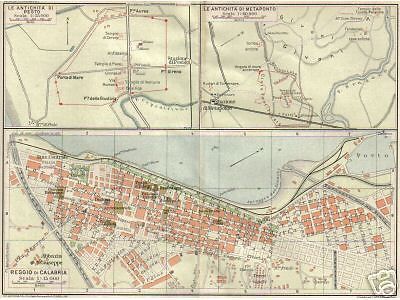 Mappa Antica Di Reggio Calabria, Paestum E Metaponto, Vallardi, Anni '20