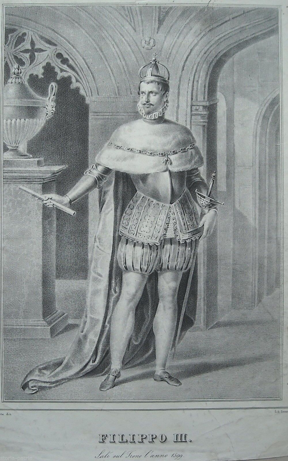 Filippo III, Regno Di Napoli. Litografia Antica, Prota   Zezon, Metà XIX Secolo