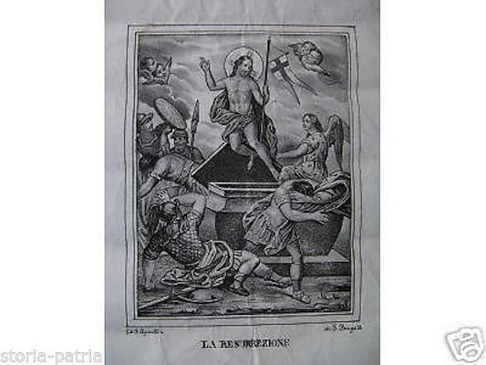 Resurrezione Di Gesù. Litografia Di F. Apicella. Napoli, Metà Del XIX Secolo