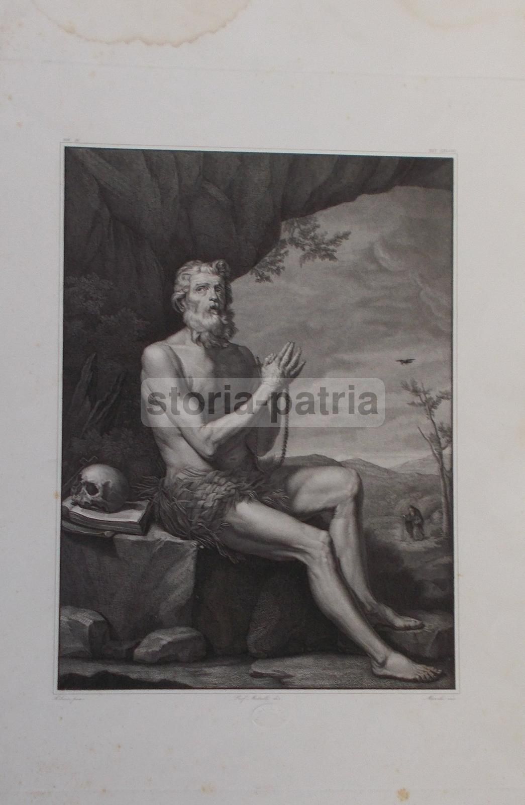 Incisione Antica Di San Paolo Eremita (da Ribera) Marchi E Metalli