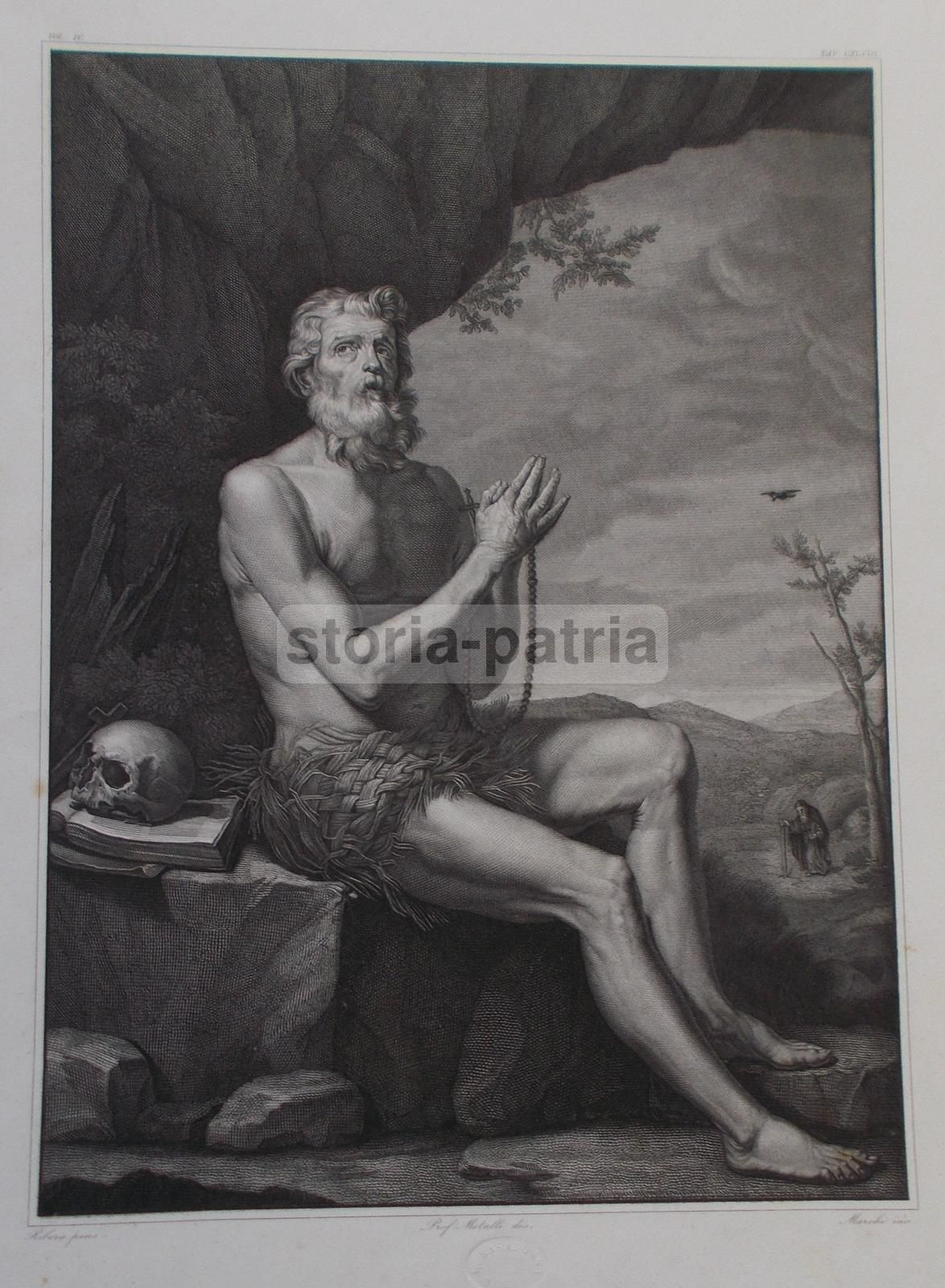 Incisione Antica Di San Paolo Eremita (da Ribera) Marchi E Metalli
