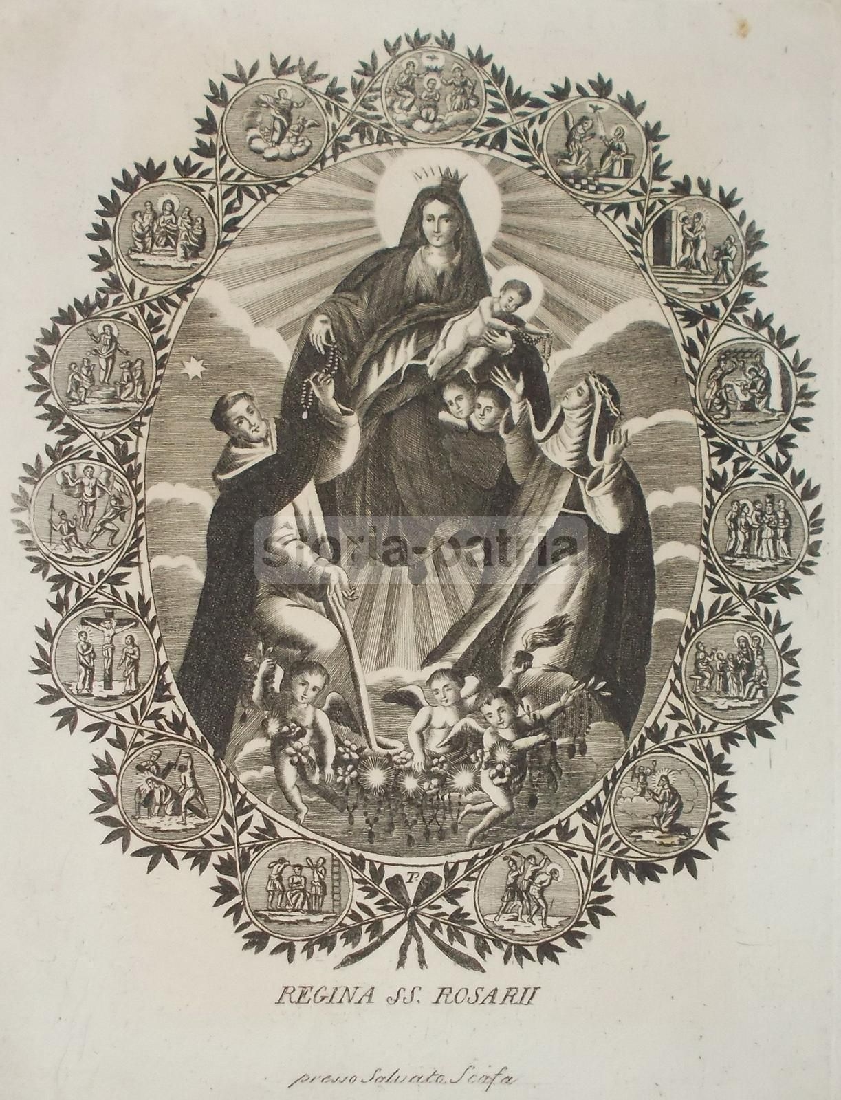 Incisione Madonna Del Rosario, Salvatore Scafa, Napoli (fine XVIII   Inizio XIX Secolo)
