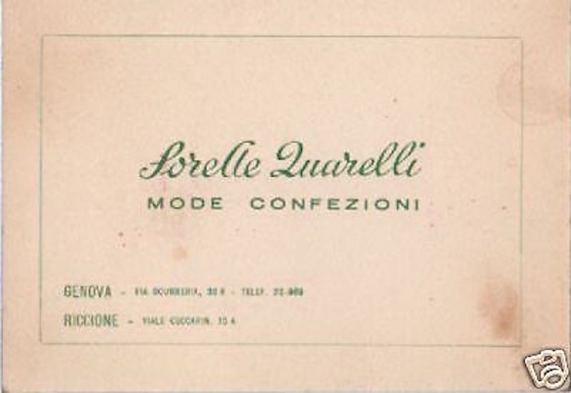 Biglietto Pubblicitario Sartoria Sorelle Zuarelli Riccione Genova