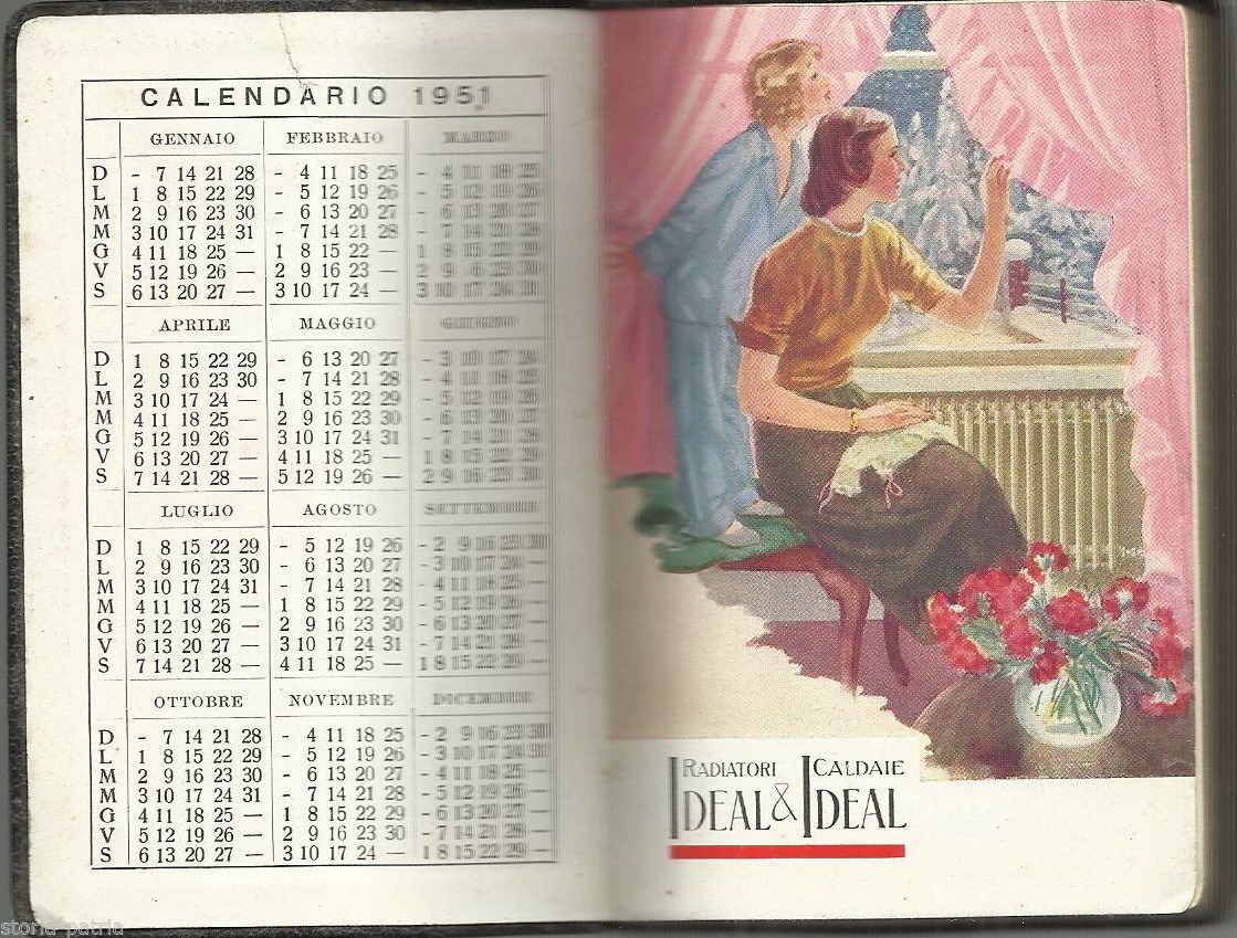 Agenda Pubblicitaria Ideal Standard 1951 Radiatori Caldaie Milano