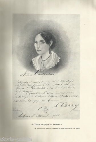 Stampa Antica Anita Garibaldi, Risorgimento, S. Canzio, 1907, Milano