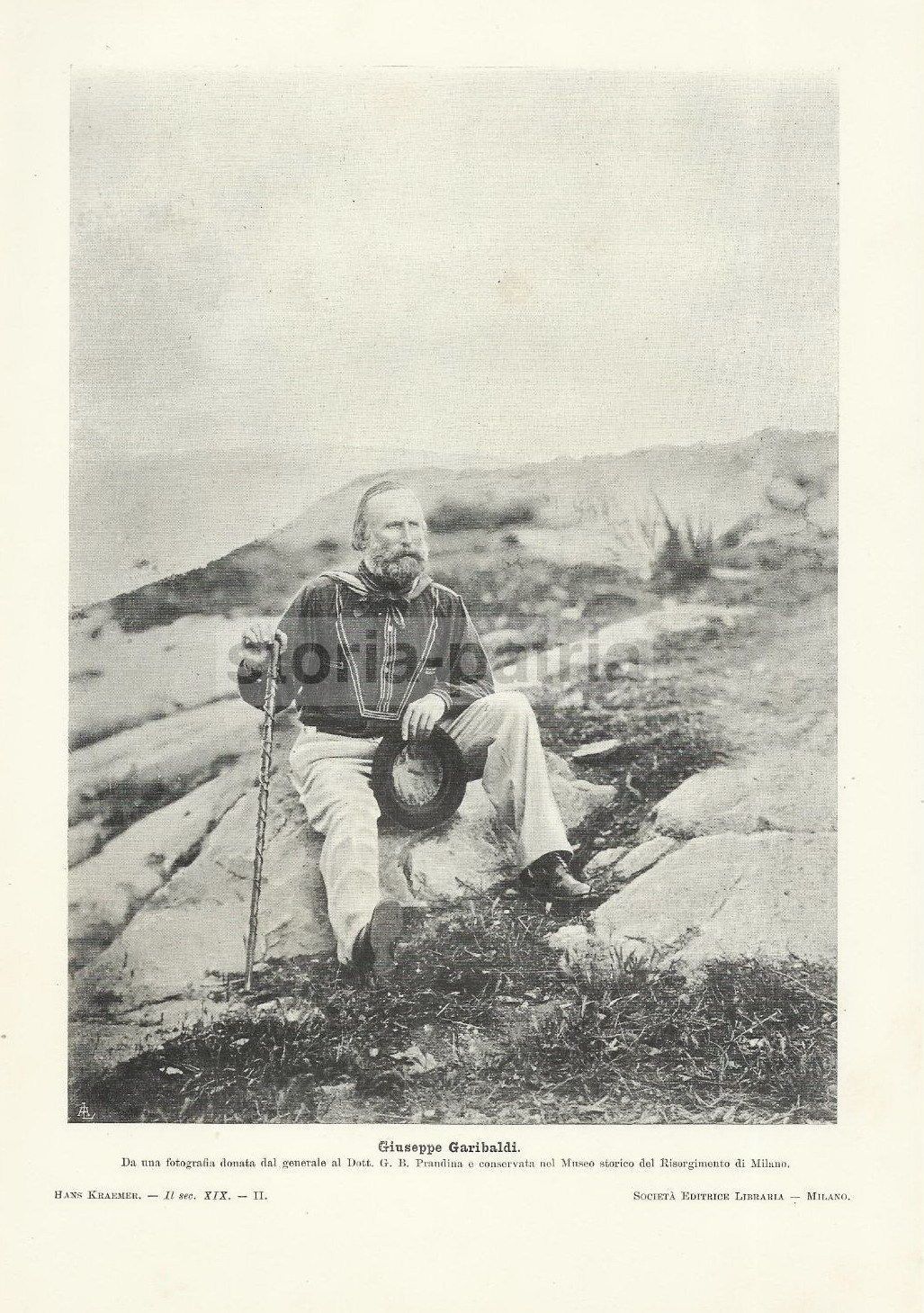 Ritratto Fotografico Di Giuseppe Garibaldi, Stampa Antica Prandina