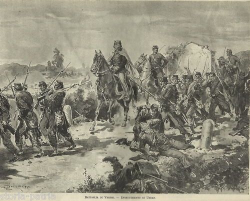 Stampa Antica Della Battaglia Di Varese: L'Inseguimento Di Urban Con Giuseppe Garibaldi