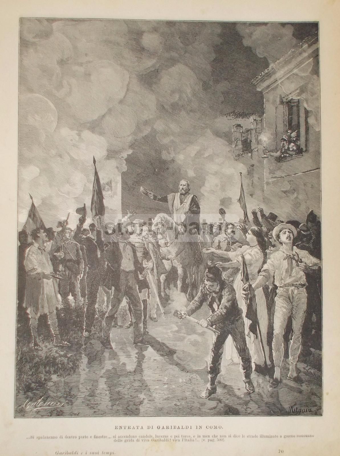 Stampa Dell'Entrata Di Garibaldi A Como, Risorgimento, Incisore Centenari