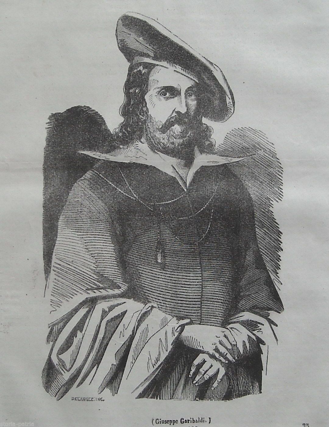 Ritratto Di Giuseppe Garibaldi A Montevideo, Stampa d'Epoca 1848 (Delangle)