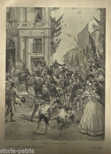 Entrata Di Garibaldi A Napoli: Stampa Antica Del Risorgimento (30x22 Cm)