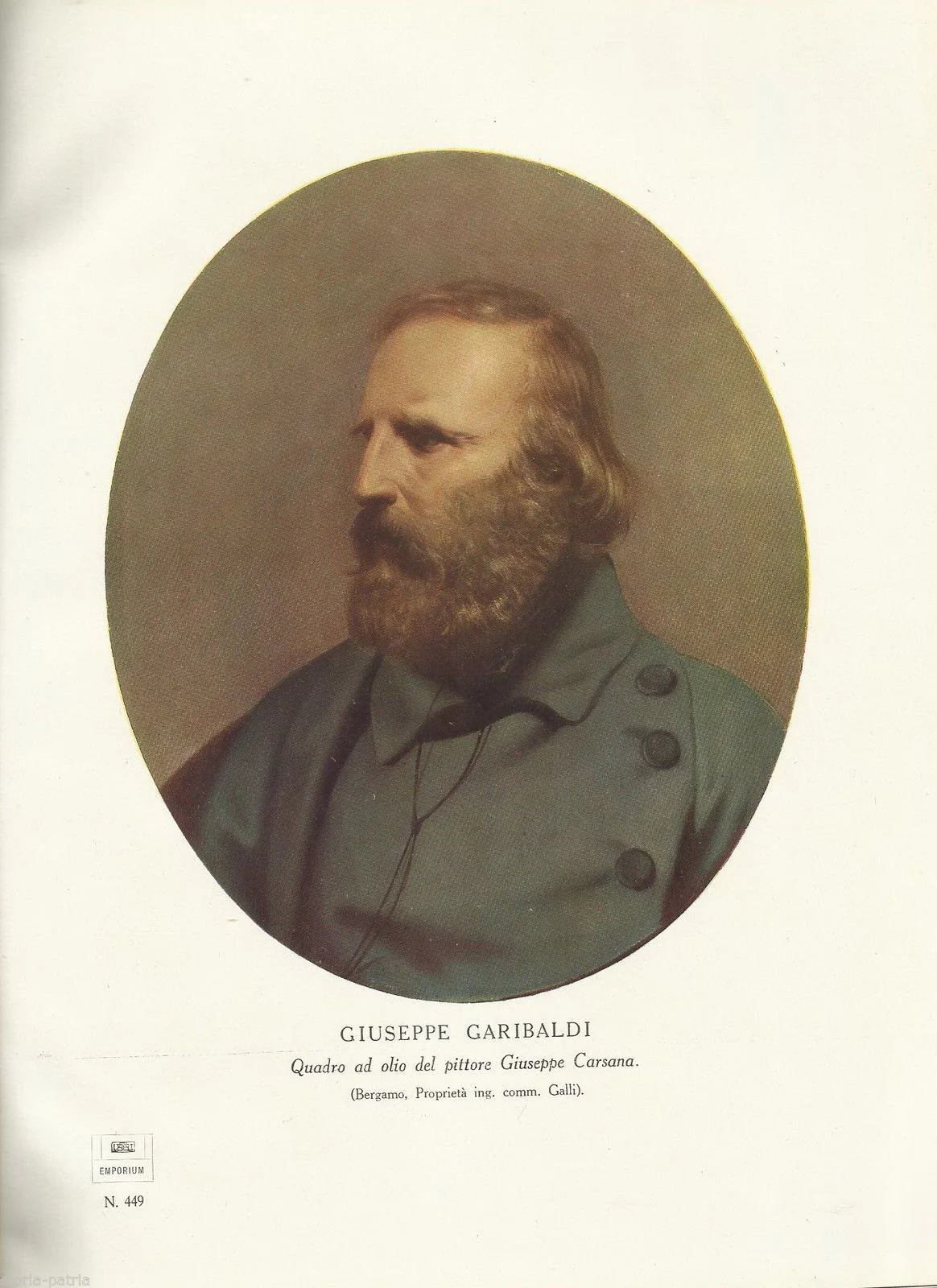 Ritratto di Giuseppe Garibaldi, Stampa da Giuseppe Carsana, Anni '30