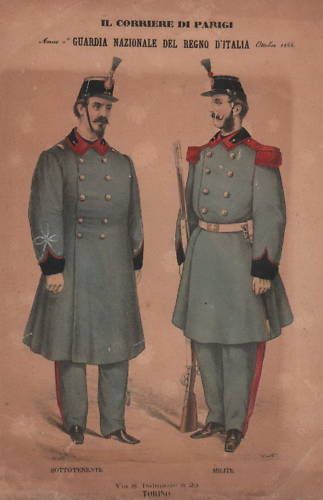 Stampa Antica: Uniformi Della Guardia Nazionale Del Regno d'Italia, 1866