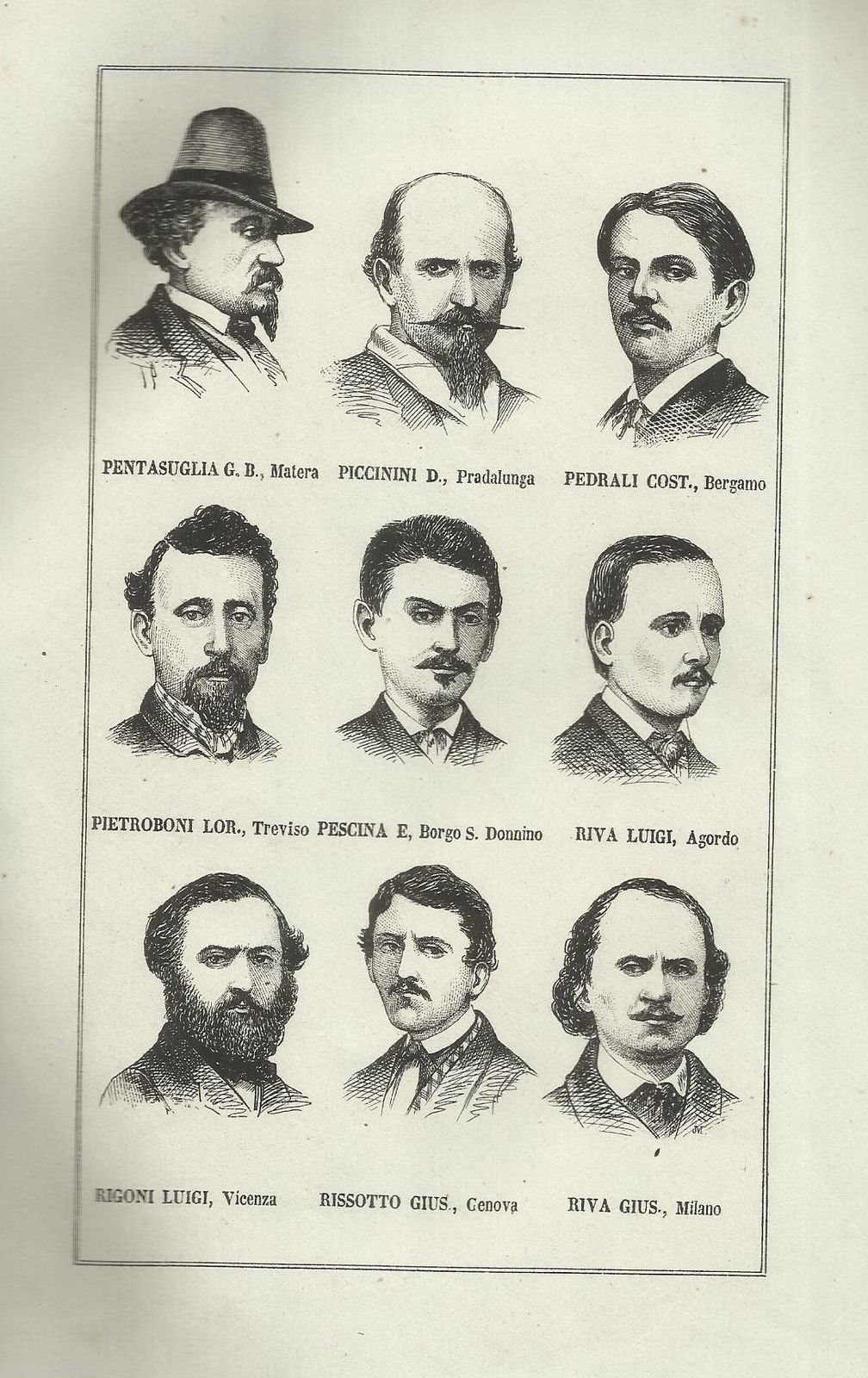 Ritratti Garibaldini, Risorgimento Italiano. Stampa Antica, 1876