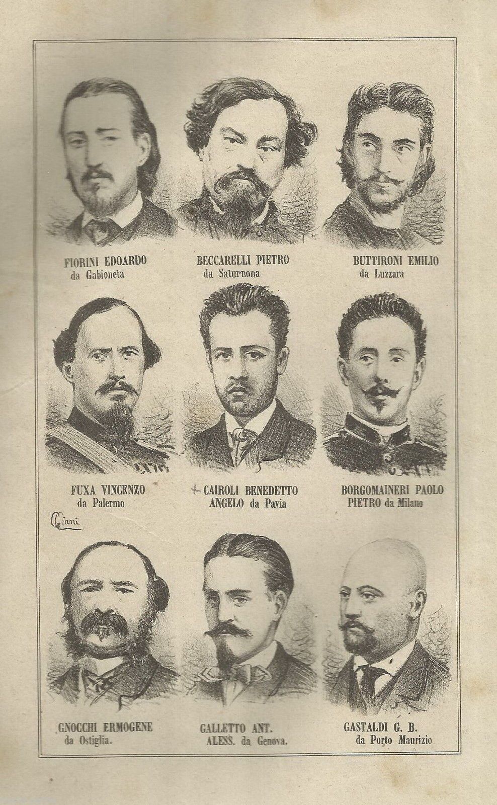 Ritratti Garibaldini Del Risorgimento Italiano: Incisione d'Epoca (1876)