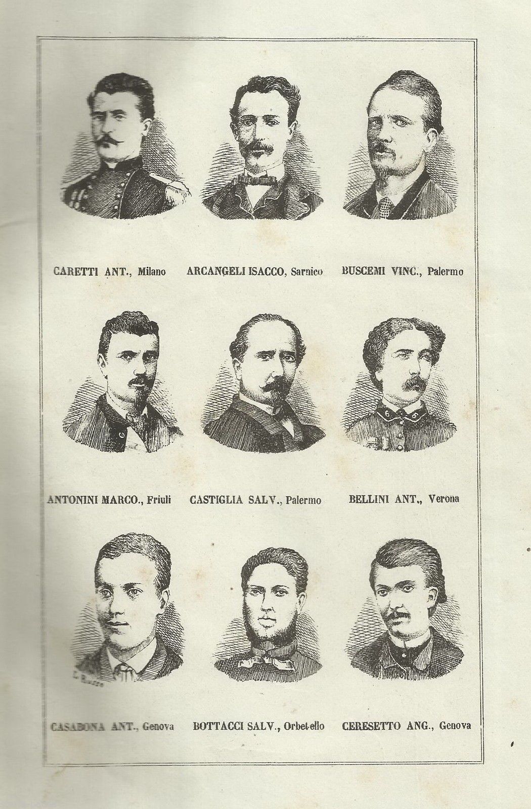 Ritratti Garibaldini, Stampa Antica Del Risorgimento Italiano, 1876