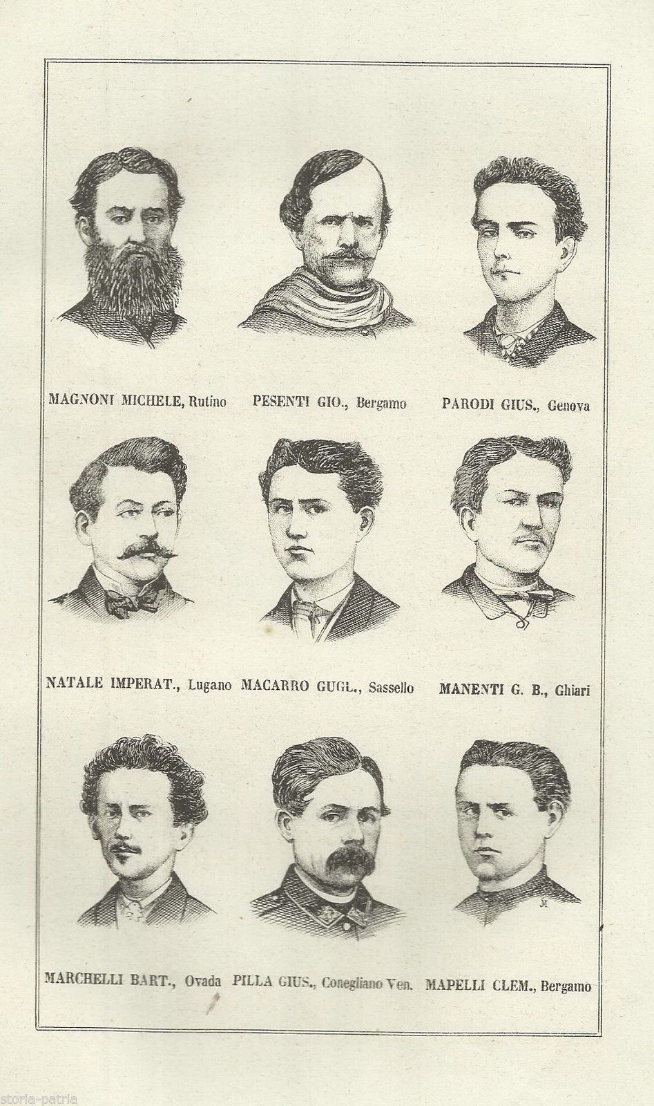 Stampa Antica Ritratti Garibaldini Risorgimento Italiano 1876