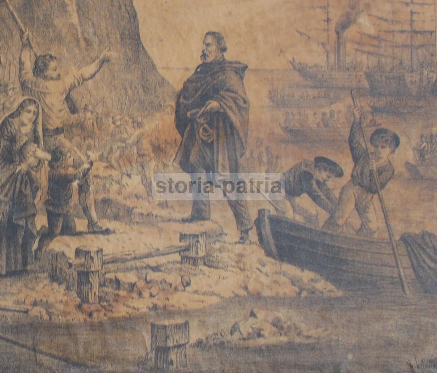 Litografia Antica Sbarco Di Garibaldi A Marsala 1860 Risorgimento