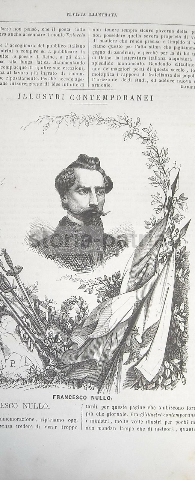 Ritratto Di Francesco Nullo: Stampa Antica Del Risorgimento (Bergamo, XIX Secolo)