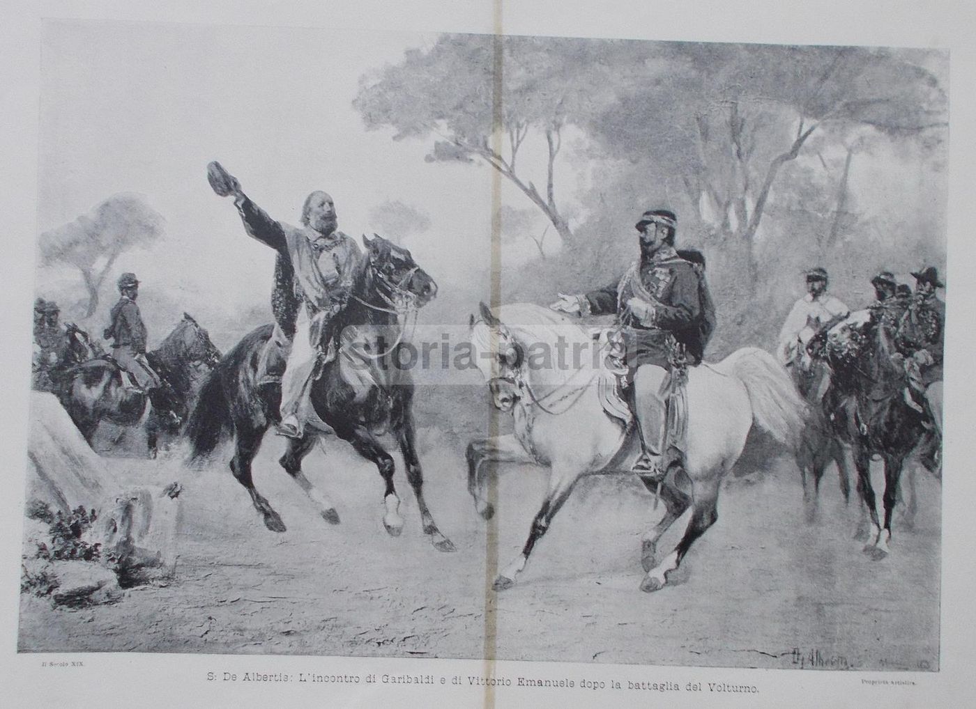 Incontro Tra Garibaldi E Vittorio Emanuele: Stampa Antica Del Risorgimento