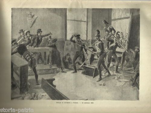 Stampa Antica Della Strage Di Studenti A Torino, 1821. Risorgimento Italiano