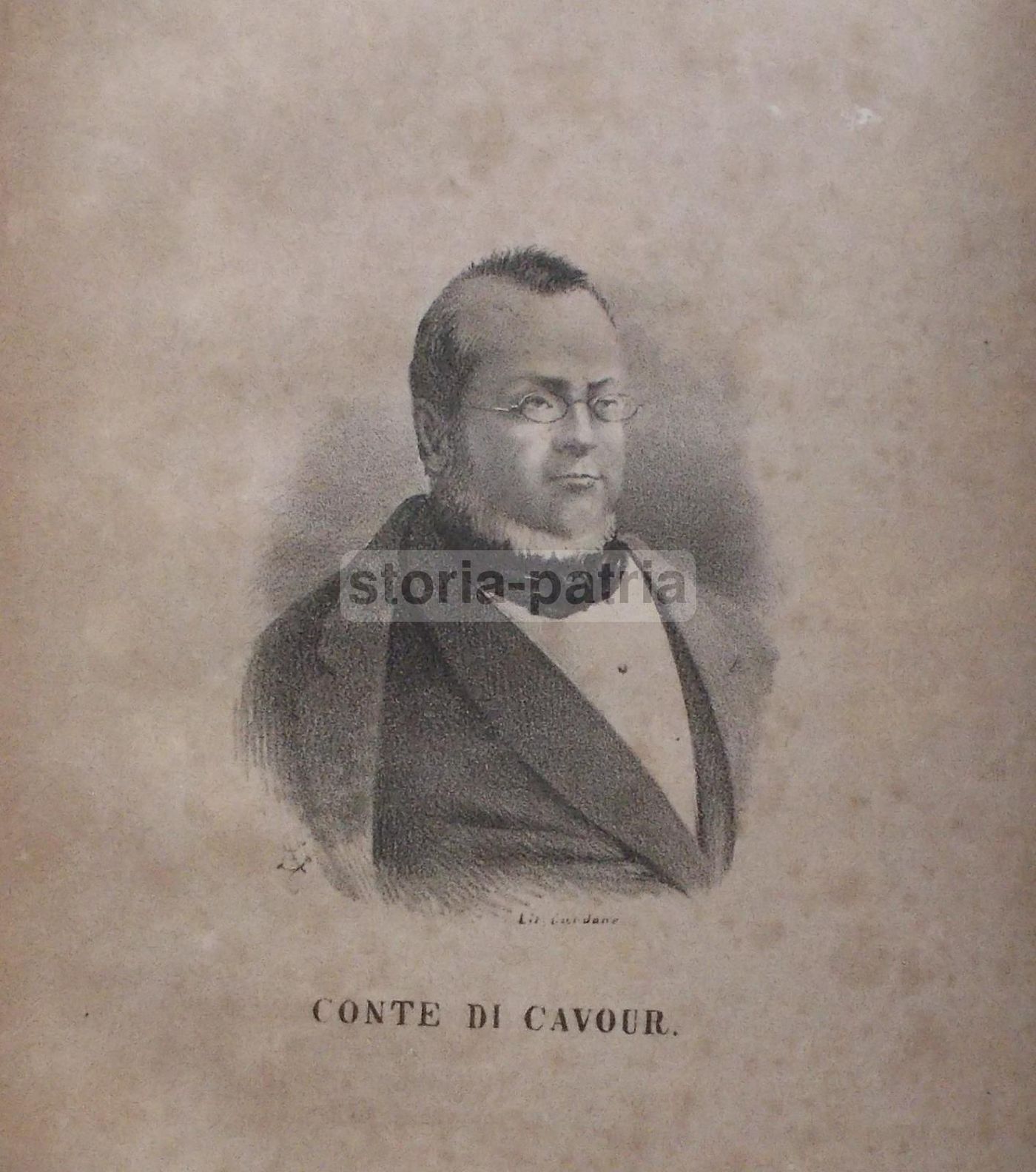 Ritratto Del Conte Di Cavour, Litografia Di Cardone, Circa 1870
