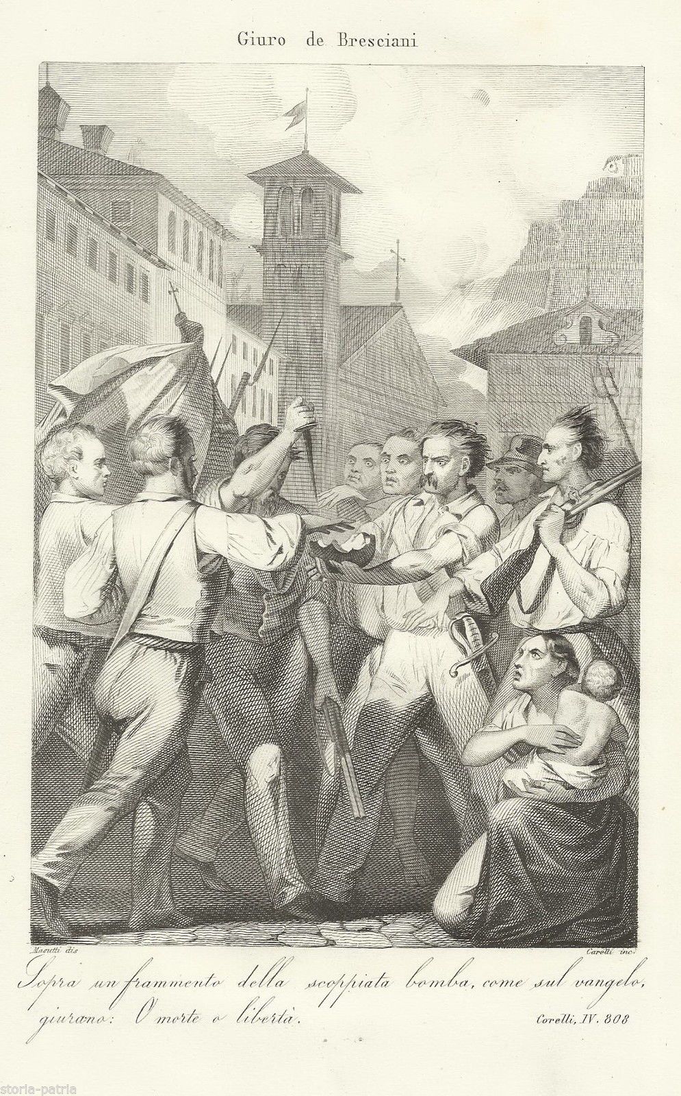 Giuramento Dei Bresciani: Incisione Di Carelli Su Disegno Di Masutti (1862)