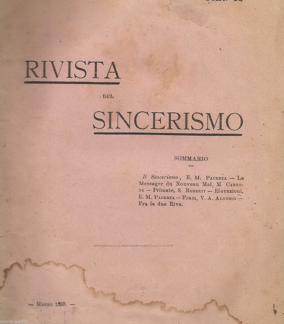 Rivista Del Sincerismo 1899 Pacenza Cantone Roberti Aloysio Napoli