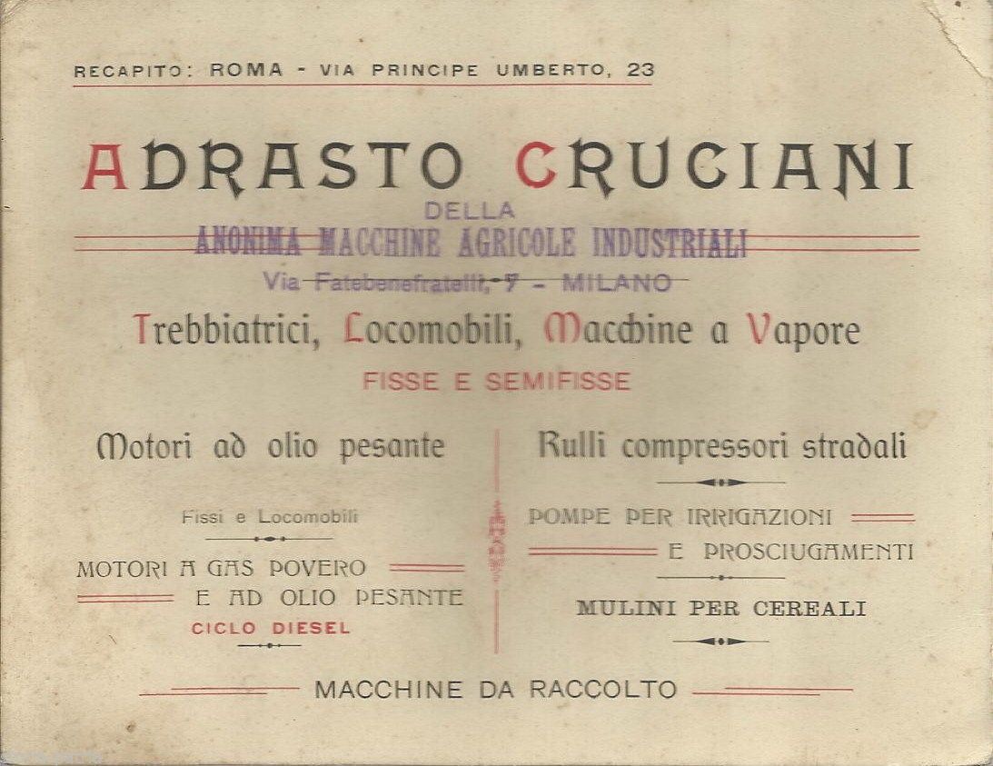 Biglietto Da Visita Pubblicitario Cruciani, Roma   Macchine Agricole, Primo '900