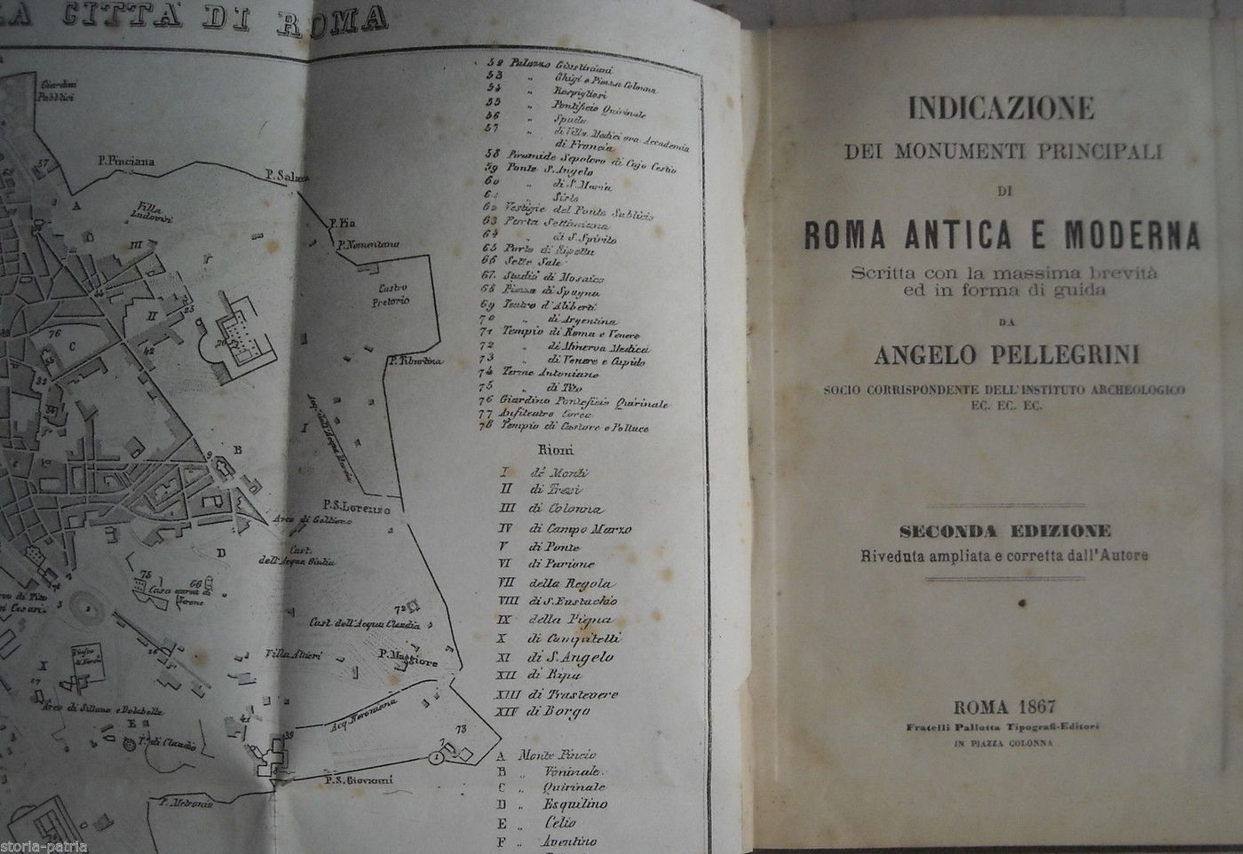 1867 Roma Antica E Moderna Guida Angelo Pellegrini Con Mappa