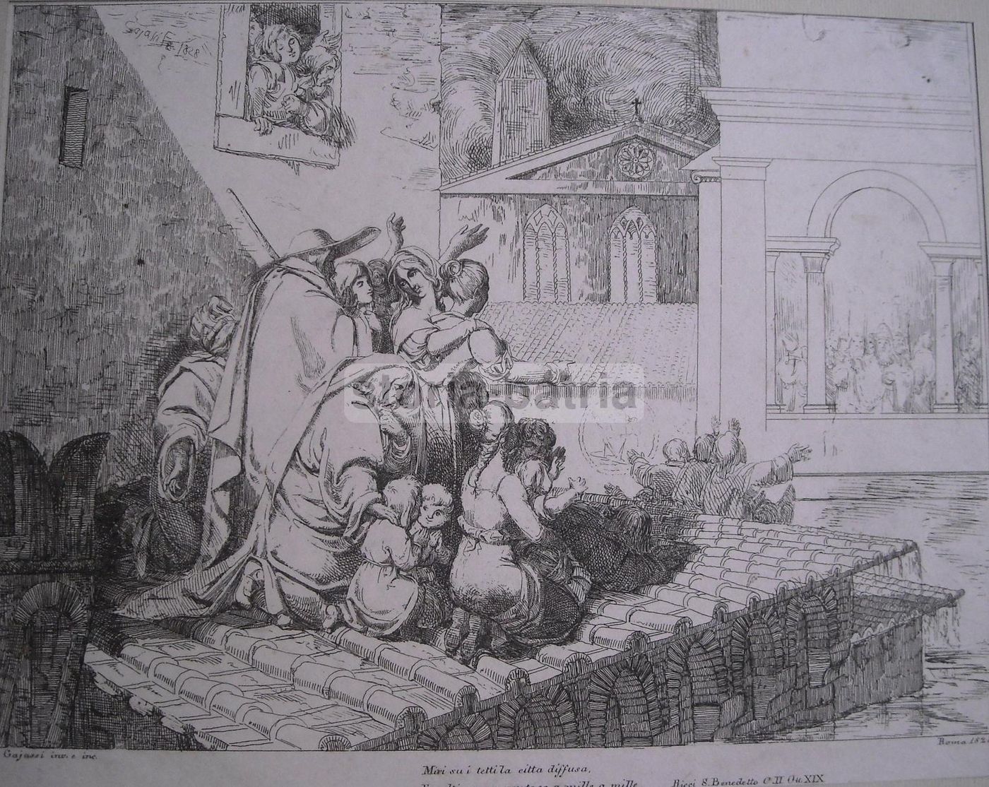 Veduta Di Roma Antica Con Visita Papale, Gaiassi, 1828, Incisione Originale