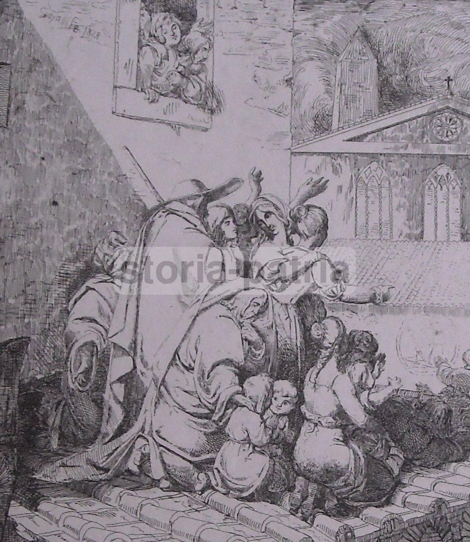 Veduta Di Roma Antica Con Visita Papale, Gaiassi, 1828, Incisione Originale