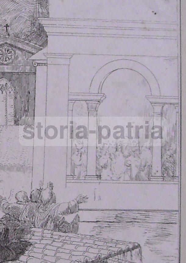 Veduta Di Roma Antica Con Visita Papale, Gaiassi, 1828, Incisione Originale
