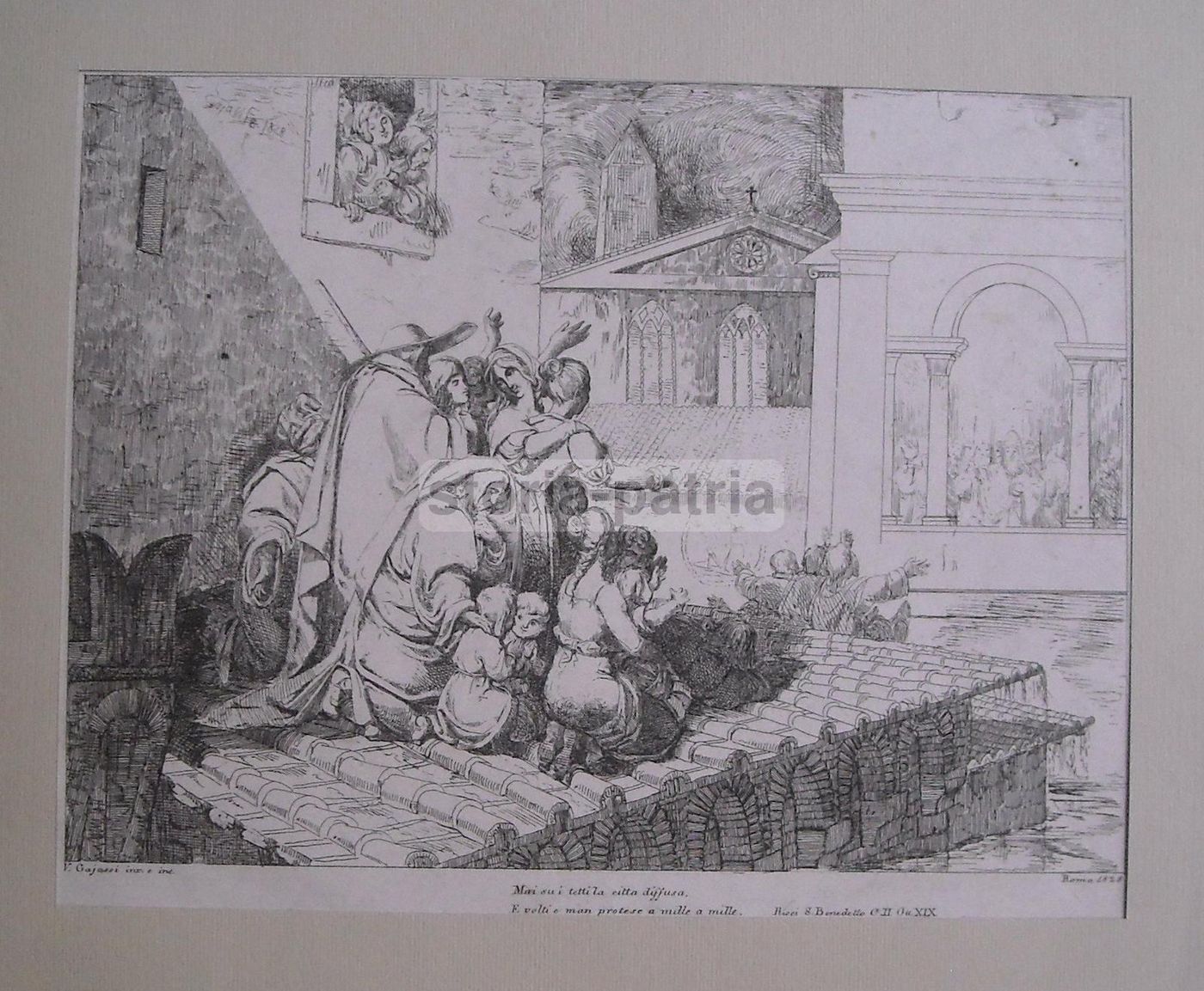 Veduta Di Roma Antica Con Visita Papale, Gaiassi, 1828, Incisione Originale