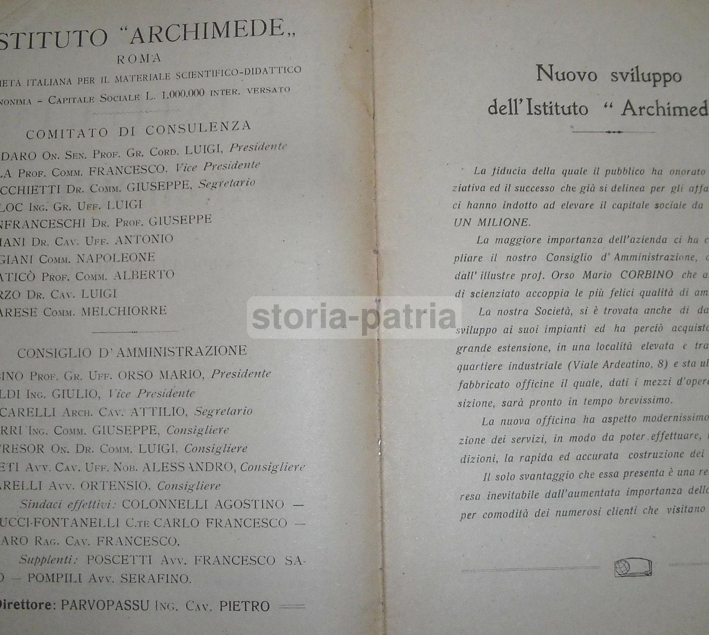 Bollettino Istituto Archimede, Roma 1920: Fisica, Righi, Corbino