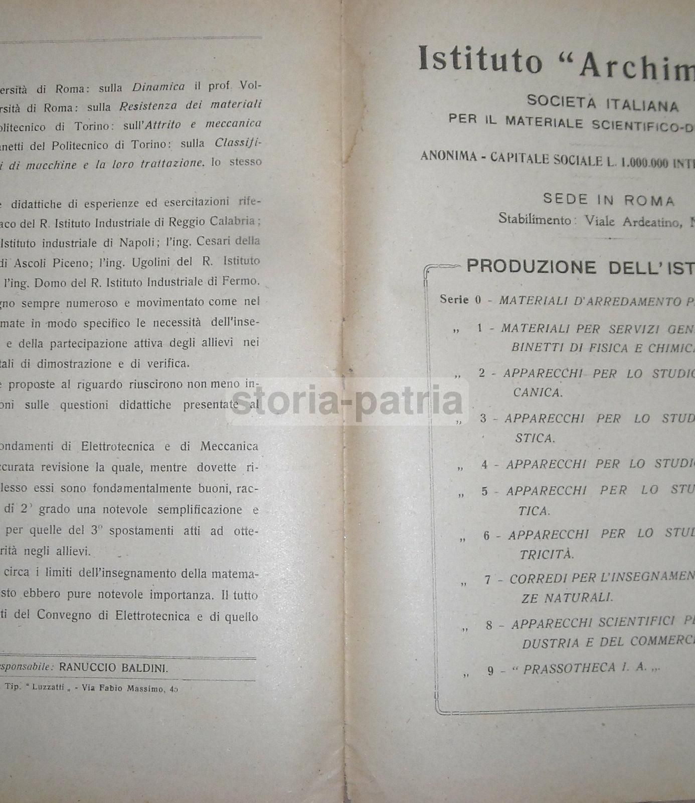 Bollettino Istituto Archimede, Roma 1920: Fisica, Righi, Corbino