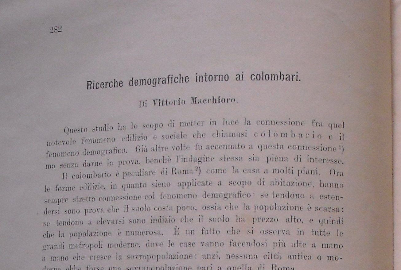 Ricerche Demografiche Intorno Ai Colombari Romani, Vittorio Macchioro, 1908