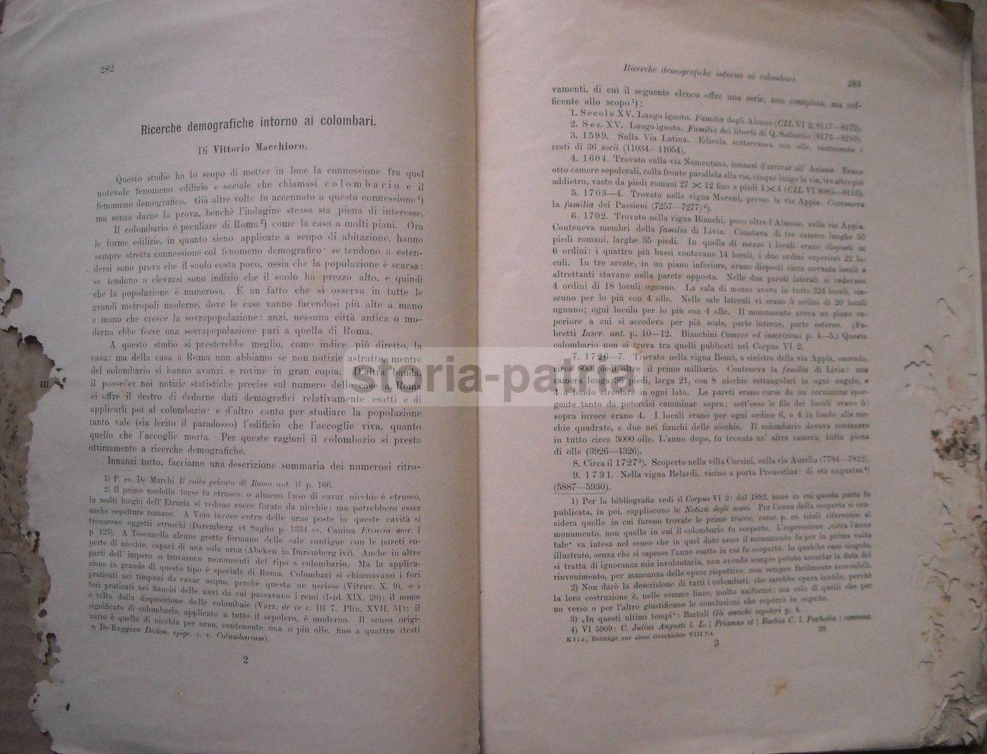 Ricerche Demografiche Intorno Ai Colombari Romani, Vittorio Macchioro, 1908