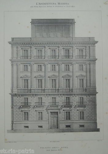 Prospettiva Di Palazzo Amici, Roma. Architetto Gaetano Koch, 1890