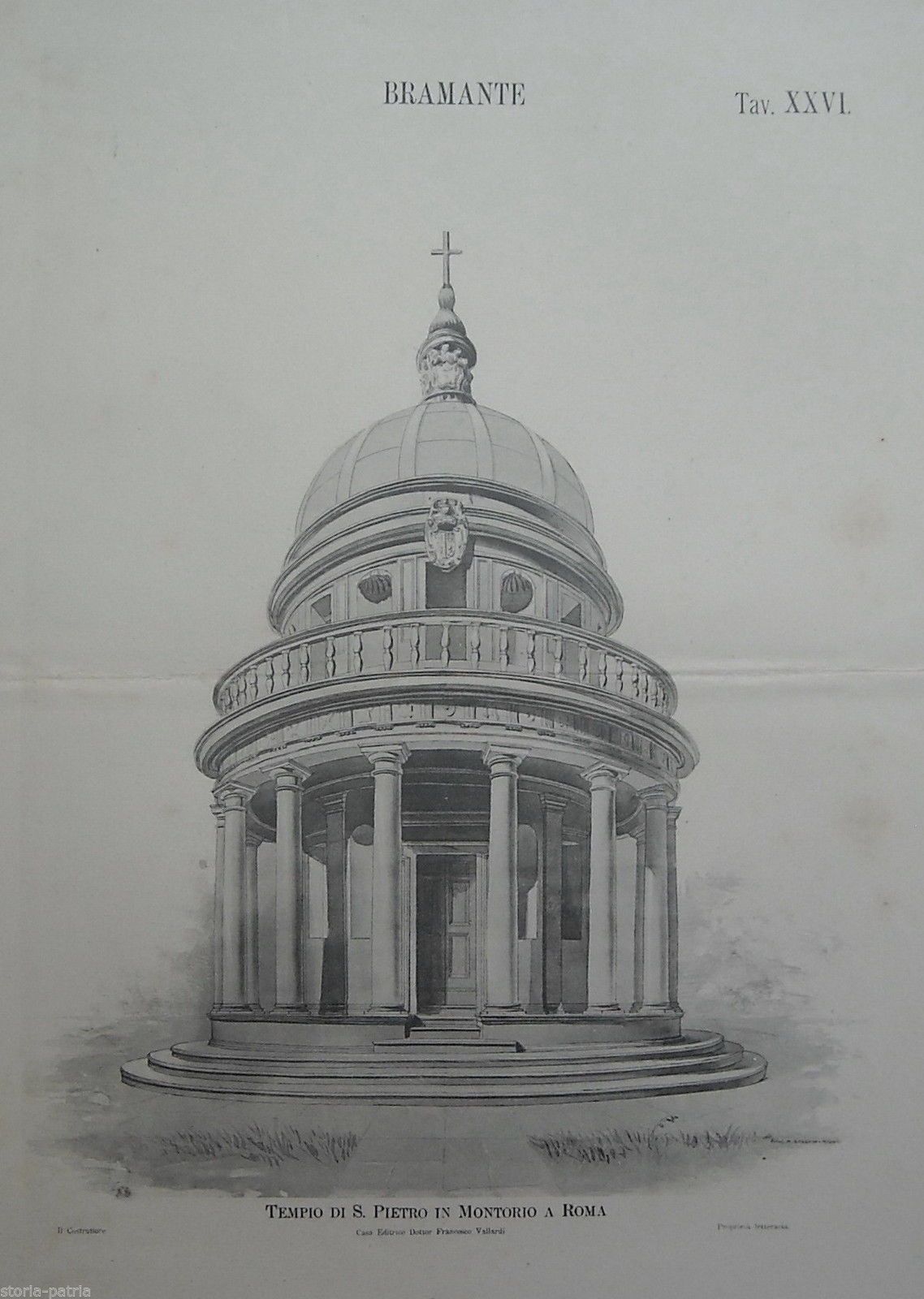 Stampa Antica: Tempio Di San Pietro In Montorio, Bramante, Roma, Vallardi