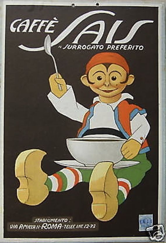 Pubblicità Caffè Sais Surrogato, Cromolitografia Anni '30, Roma