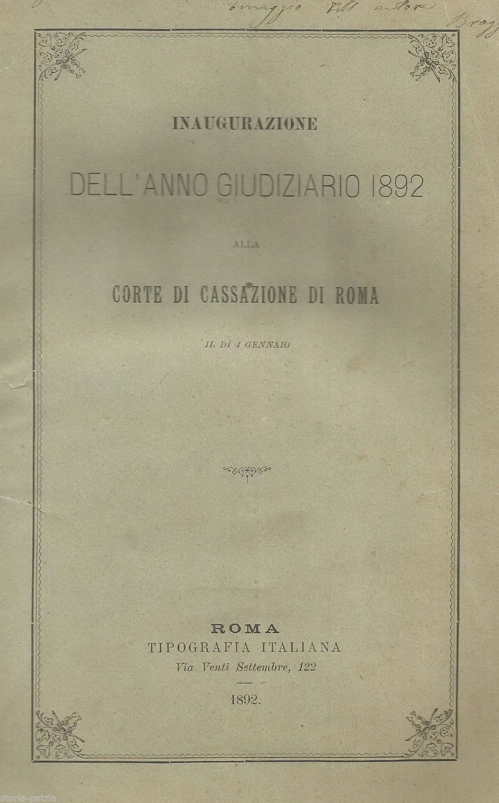 Inaugurazione Anno Giudiziario 1892 Corte Di Cassazione Di Roma