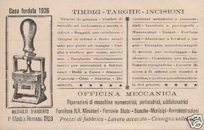 Cartolina Pubblicitaria Giovanni Cerutti   Fabbrica Timbri E Targhe   Roma