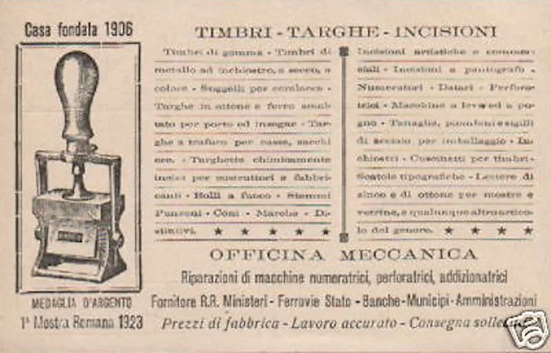 Cartolina Pubblicitaria Giovanni Cerutti Fabbrica Timbri e Targhe Roma