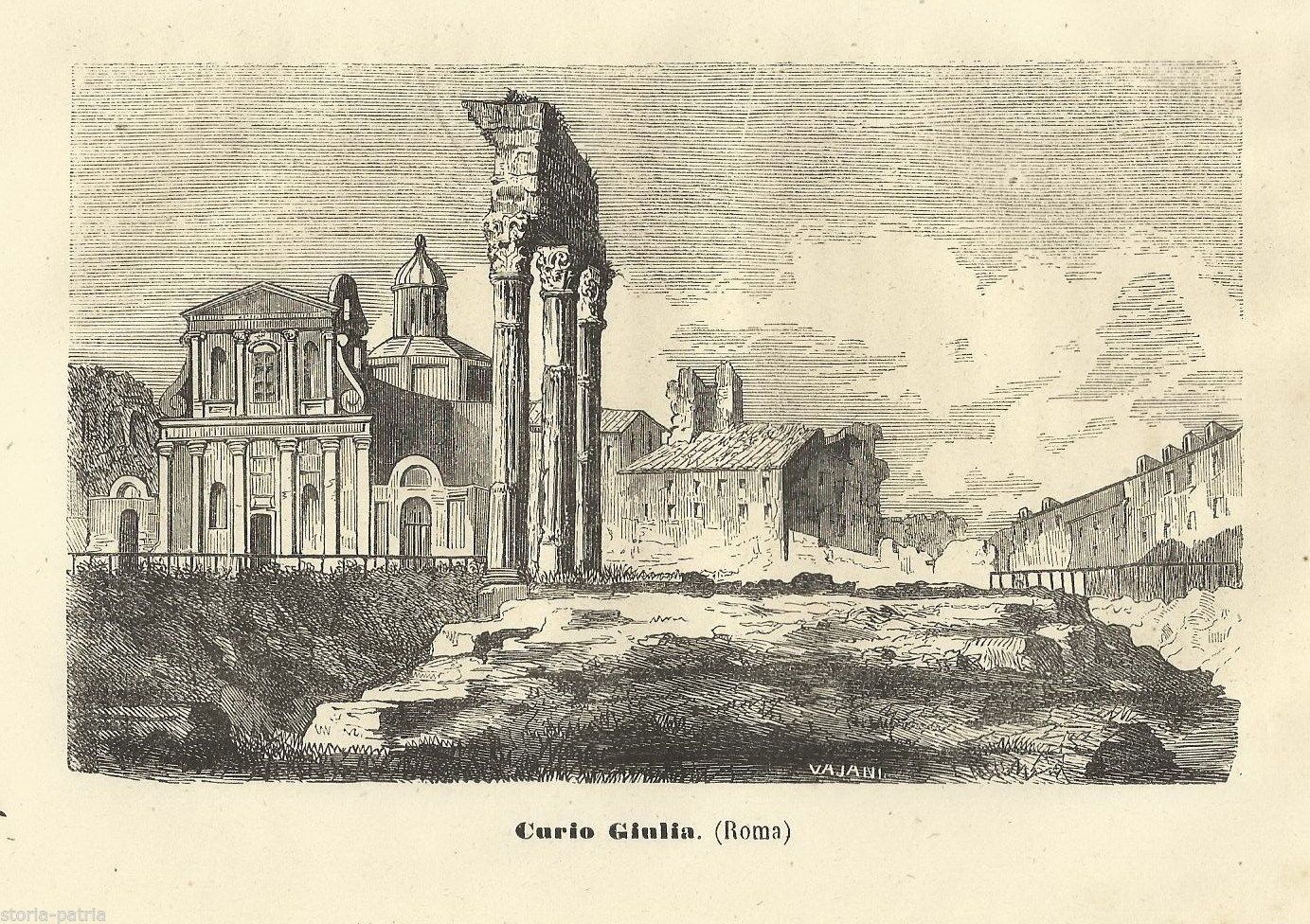 Curia Giulia, Roma: Incisione Xilografica Di Vajani, 1856