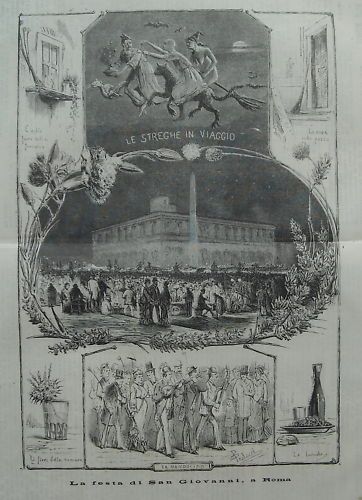 Festa Di San Giovanni A Roma: Incisione Originale 1878 Con Streghe