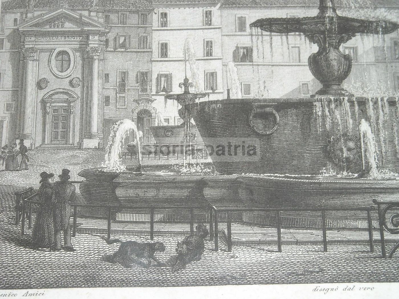 Incisione Fontana Farnese, Roma. Domenico Amici, 1837