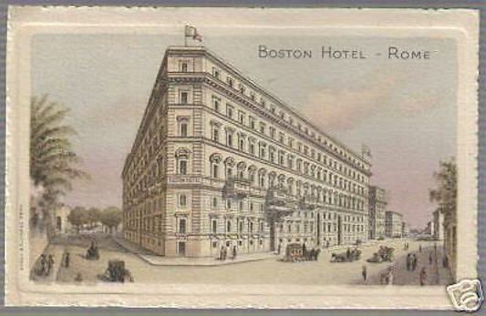 Cartoncino Pubblicitario Hotel Boston Roma, Epoca Liberty, 1900 Circa