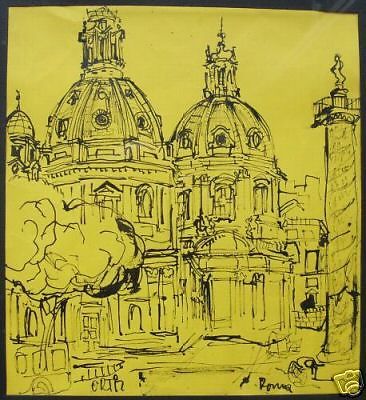Veduta Di Roma Di Ortiz, China Su Carta Anni '50, Opera Firmata
